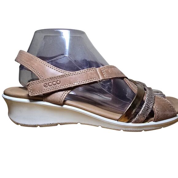Ecco Felicia Leather Sandals Cashmere/tan / Bronze/brown Cream sole Size 9 - Picture 3 of 8